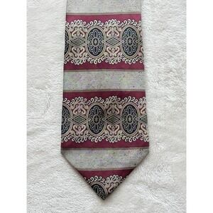 XMI Burgundy Silver Medallion Silk Necktie Mens OS Like New